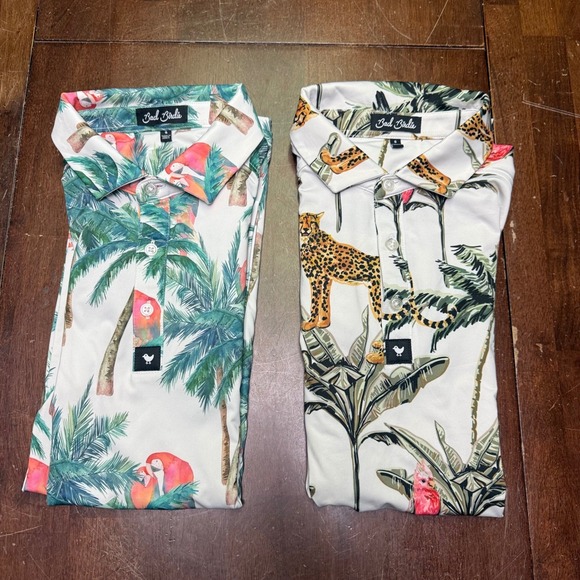 Bad Birdie Other - 2 Bad Birdie Polo Golf Shirts Men Small Tropical Safari Animal Print 2pc Bundle